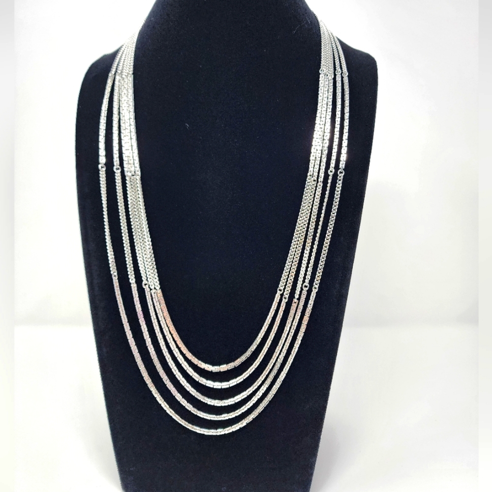 Vintage Monet Multi Strand Silver Box Chain Necklace - Picture 5 of 14